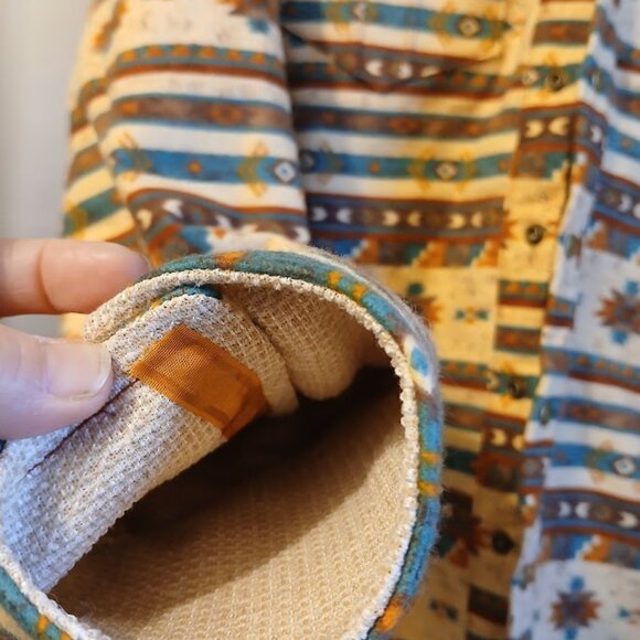 New Mens Flannel Shacket Western Shirt XS Snap up Navajo Thermal Browns Teal Tan - Picture 8 of 11